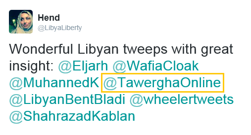 Tawergha Foundation Twitter account mentioned as insightful between Libya's most influential accounts